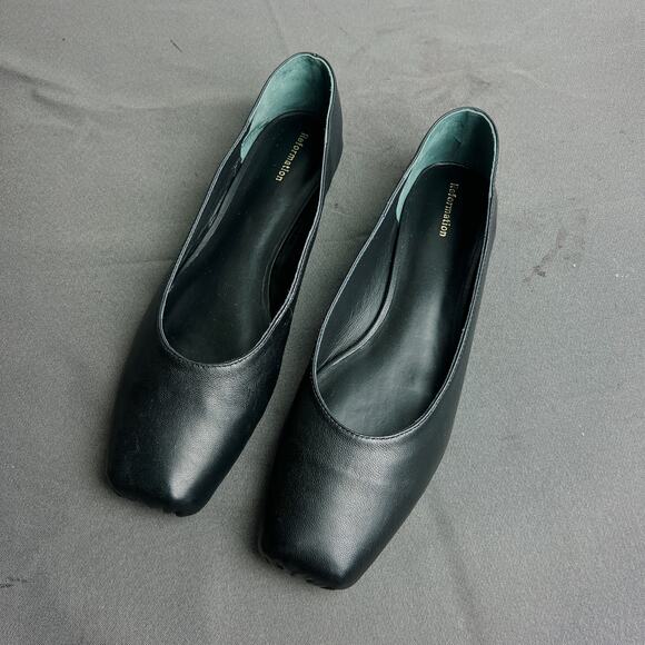 Reformation Mikayla Black Leather Square Toe Flats Sz 9 - Picture 5 of 9